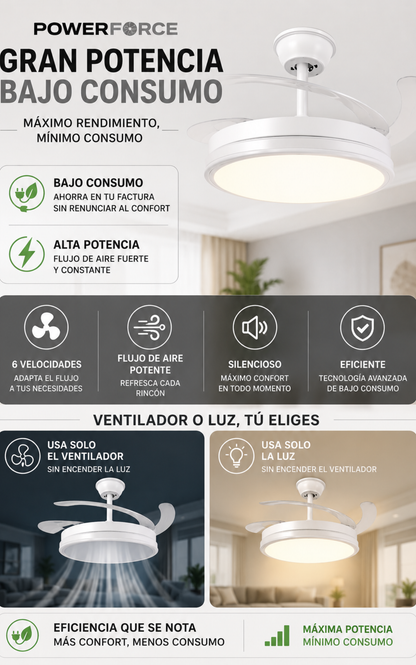 Ventilador con lampara integrada Powerforce™️ | Bajo consumo | 6 Niveles