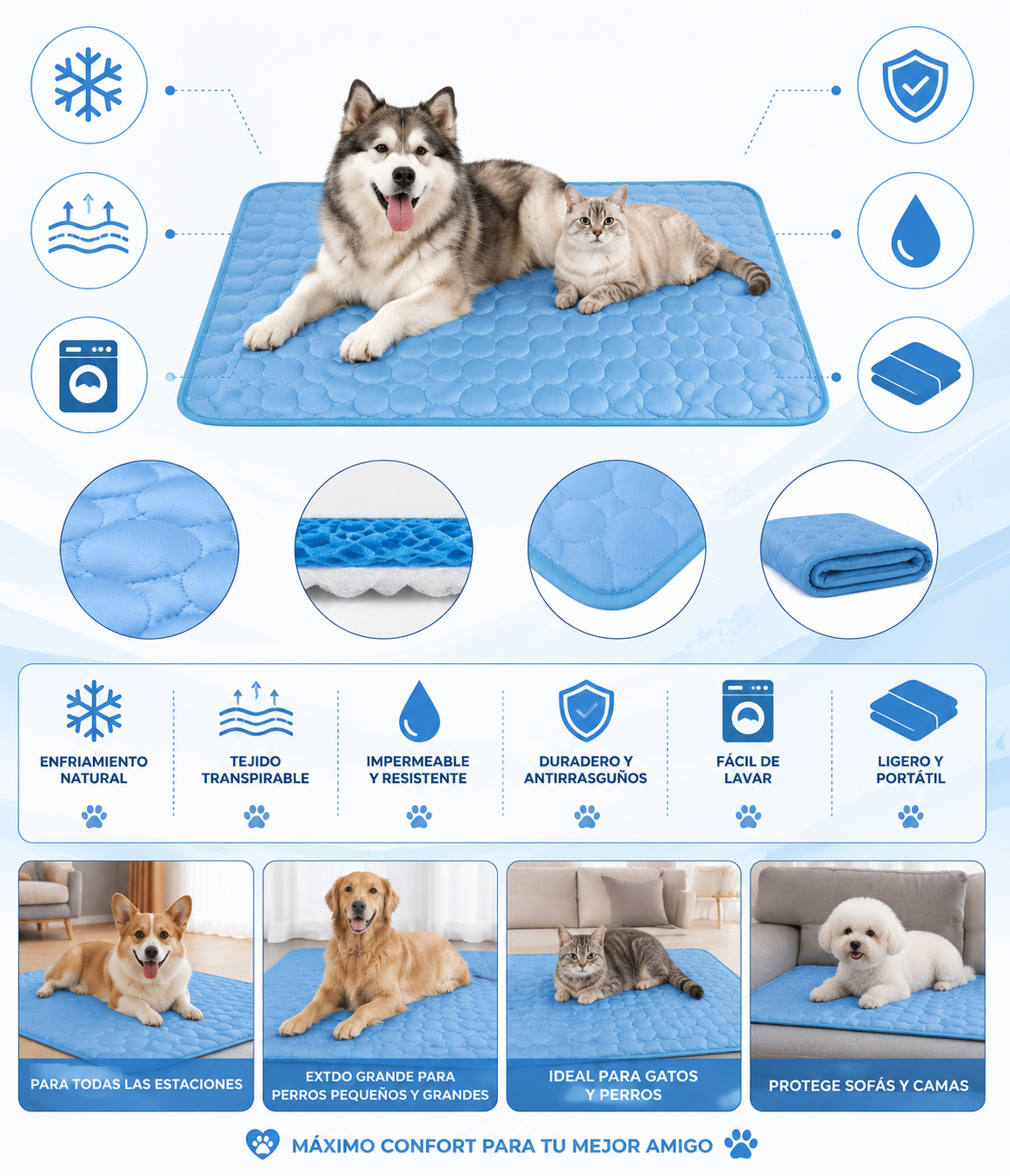 Tapete Refrescante para mascotas | Cama Fria de Verano 62x50 cm