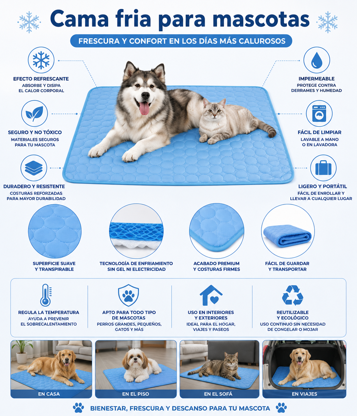 Tapete Refrescante para mascotas | Cama Fria de Verano 62x50 cm